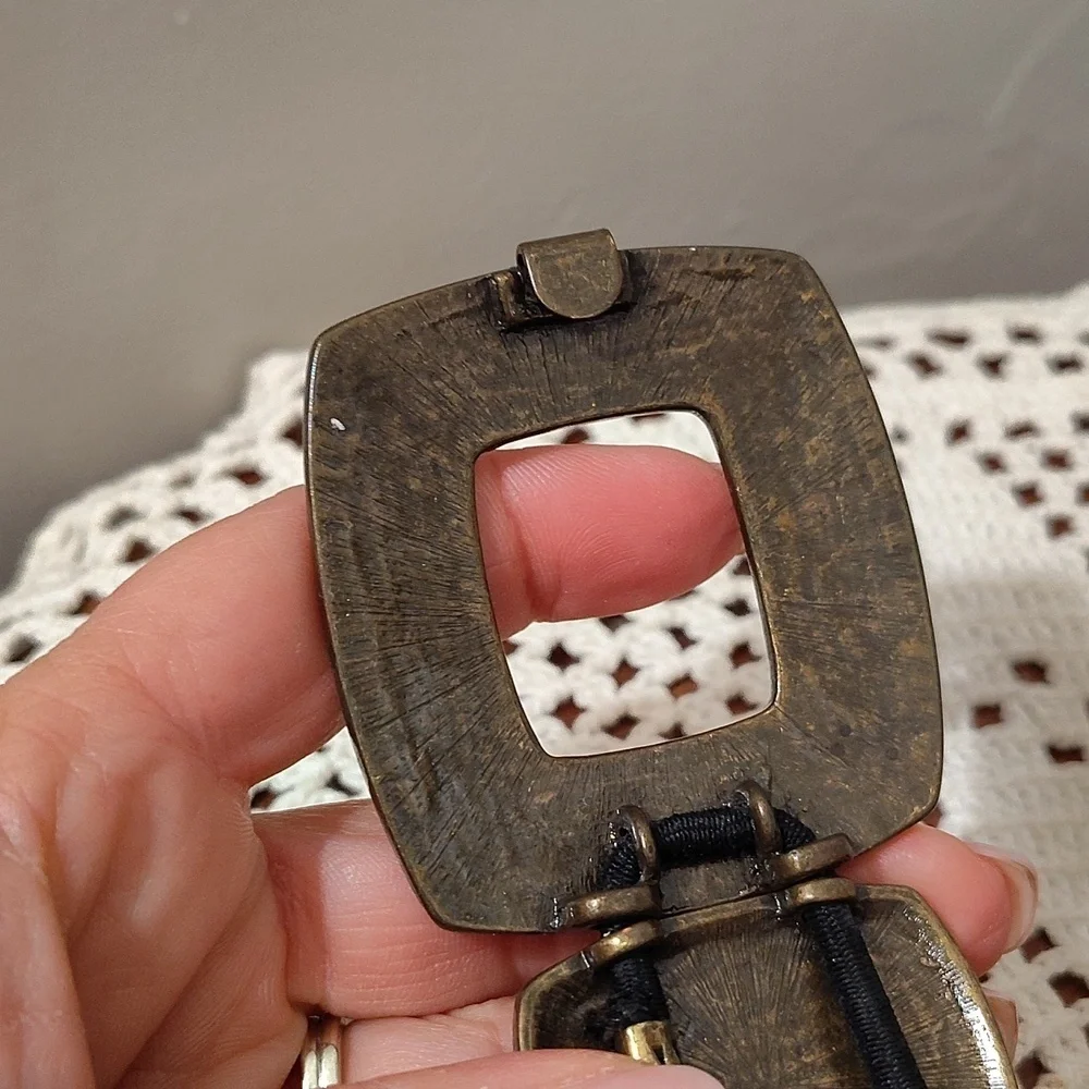 Bronze Metal Stretch Belt Boho Black Stone 37.5